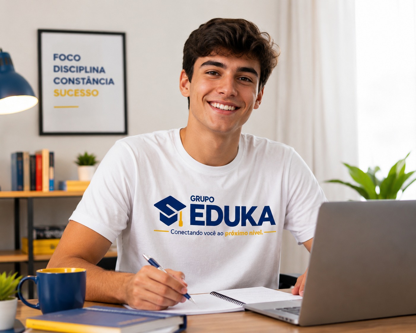 Estudante acompanhando curso online pelo notebook